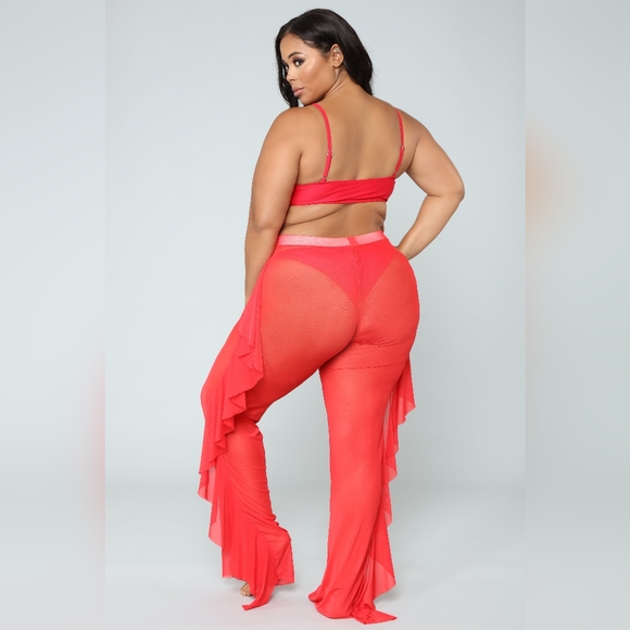 Cherry Red Ruffle Swimsuit Cover up pants - Picture 6 of 12